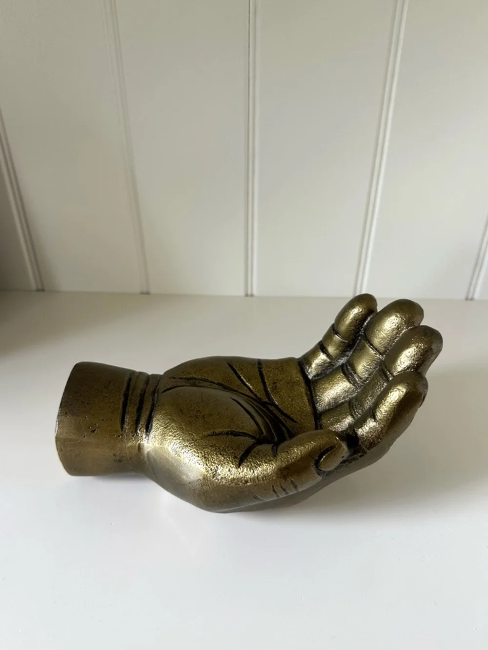 Vintage Brass Large Hand Figurine Dish Stand Bowl Decor Statue Office Curio